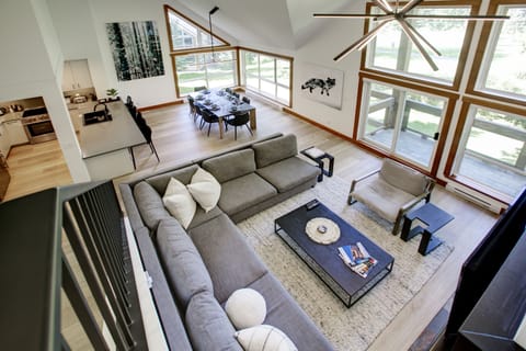Large open concept living room with Queen pull out sectional couch & great light