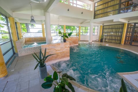 Indoor pool, open 3:00 PM to 10:00 PM, sun loungers