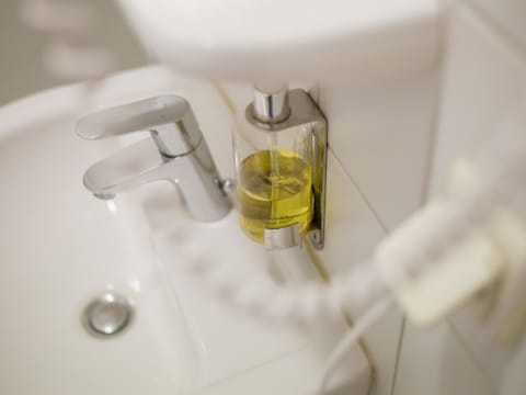 Shower, eco-friendly toiletries, hair dryer, towels