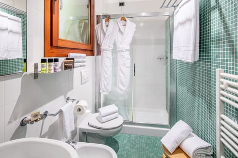 Shower, free toiletries, hair dryer, bathrobes