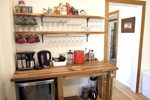 Built-in bar and coffee station.