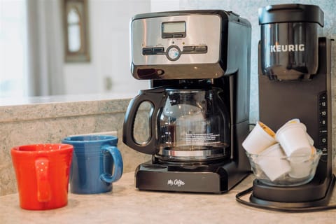 We provide both a drip coffee maker and a Keurig coffee maker.