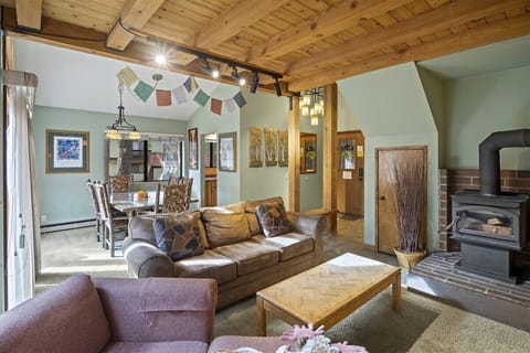 Living room, dingin area, wood burning stove