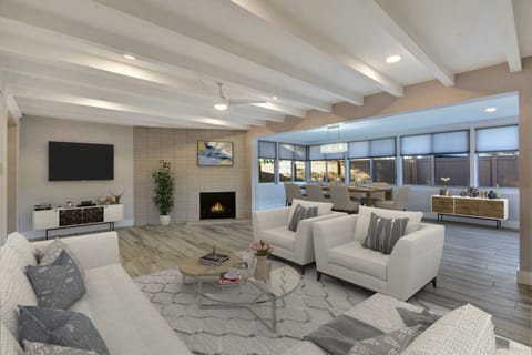 Enormous Living & Dining Great Room Plan. Comfortable, Chic & Lots of Light