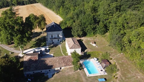 A view of the whole property showing the private situation of the gite and pool.