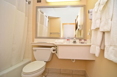 Combined shower/tub, spring water tub, free toiletries, hair dryer