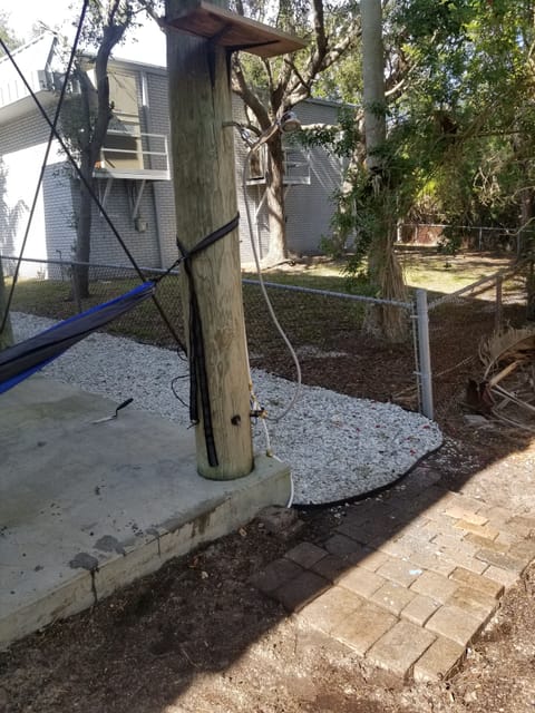 Outdoor shower to clean up after the beach.