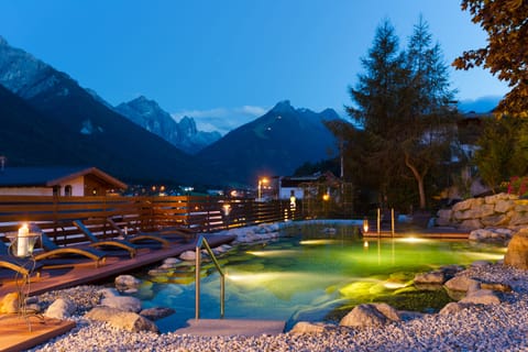 Indoor pool, pool umbrellas, sun loungers