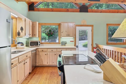 View of the kitchen from the dining area.