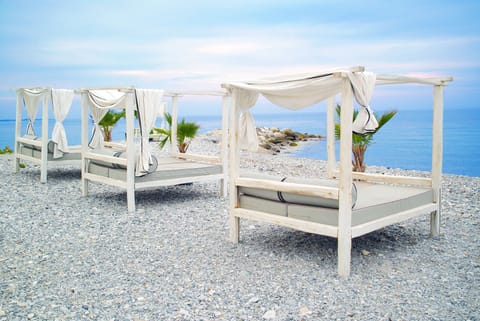 On the beach, free beach cabanas, sun loungers, beach umbrellas