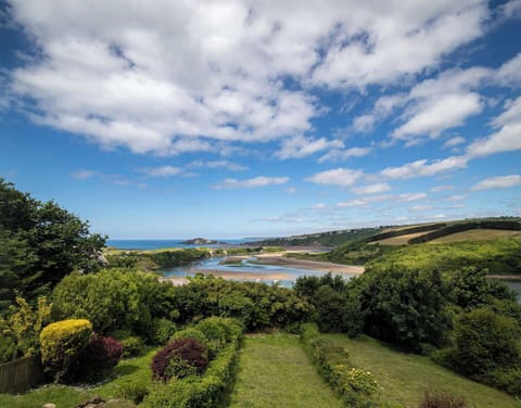 Large garden with stunning views of the beautiful Avon estuary, Bantham Beach, and Burgh Island in the distance
