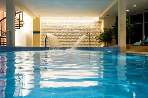 Indoor pool, open 11:00 AM to 9:00 PM, sun loungers