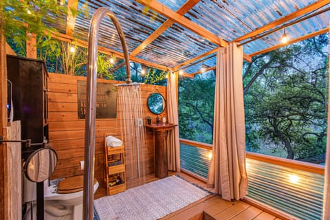 Private outside shower with lake view