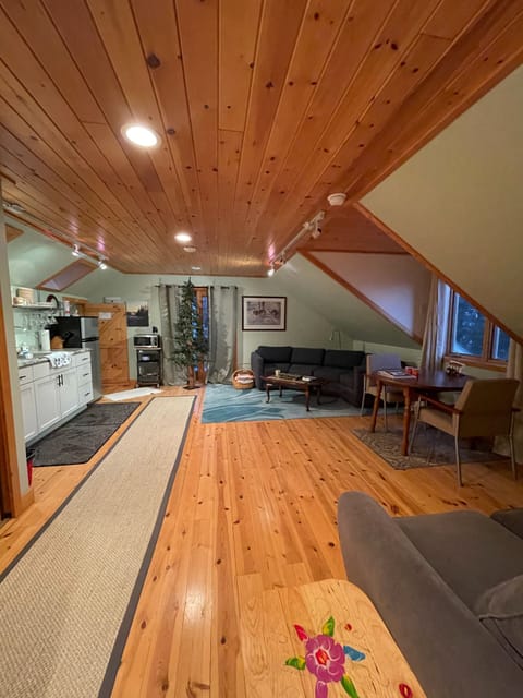 Lots of room between the kitchen and living room area in The Studio