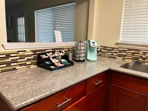 Coffee and tea station ready to brew.