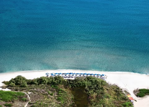 On the beach, white sand, free beach shuttle, sun loungers