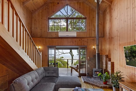 Panoramic Chalet, 1 Bedroom, Mountain View | Living area | 55-inch flat-screen TV with digital channels, TV, fireplace