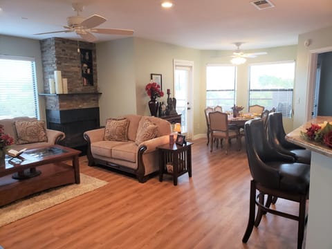 Living room and dining area during the day