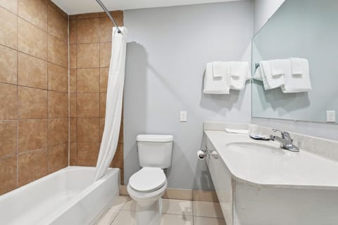 Combined shower/tub, spring water tub, free toiletries, towels