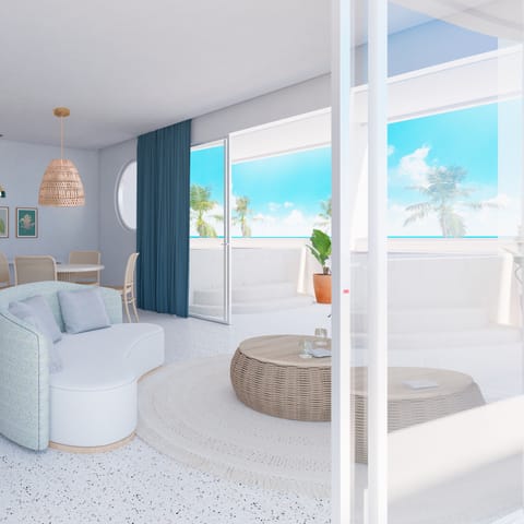 Superior Suite | Living area | 55-inch flat-screen TV with cable channels, TV