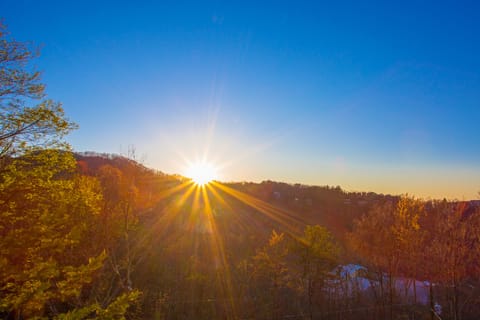 Enjoy this sunlit view from the upstairs deck overlooking Ober Mountain.