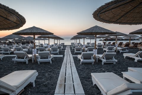 On the beach, beach umbrellas