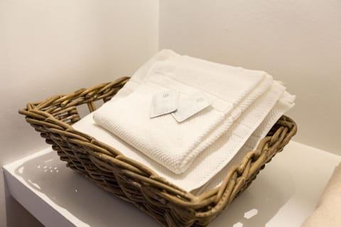 Shower, rainfall showerhead, bidet, towels