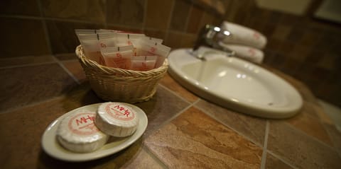 Shower, free toiletries, hair dryer, bathrobes