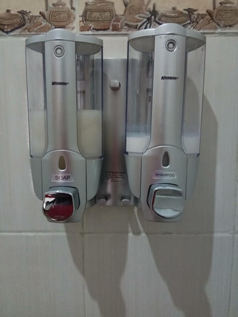 Shower, towels, soap, shampoo