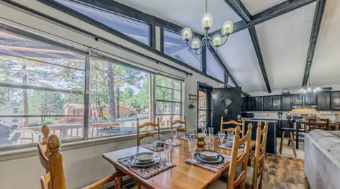 Spacious dining with large windows