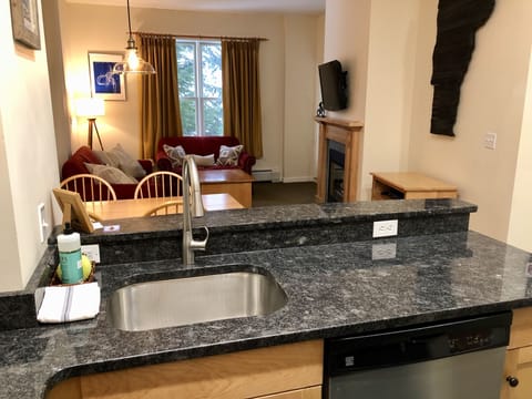 view from kitchen to living area