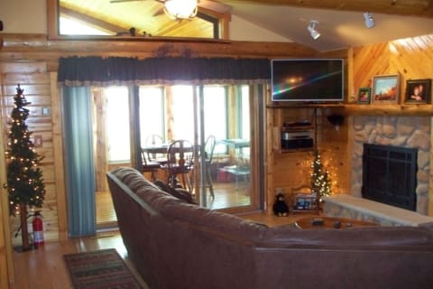 Family Room with gas fireplace & HD TV and satellite cable with Stereo Receiver