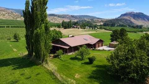 A sweeping aerial view of the property