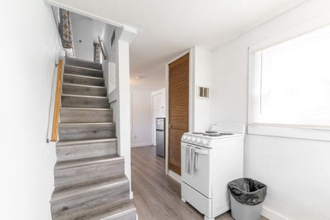 Stairs to second floor living and sleeping area