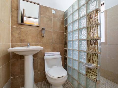 Standard Room, Multiple Beds | Bathroom | Shower, towels, soap, shampoo