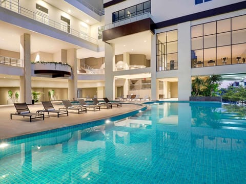 Outdoor pool, open 6:00 AM to 6:00 PM, sun loungers