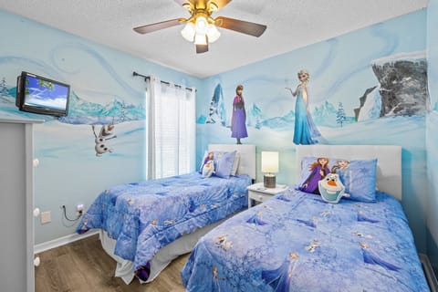 Bedroom #5 Frozen room - two twins with ceiling fan & TV