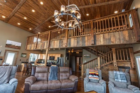 View from the TV looking up to loft area and living room. 