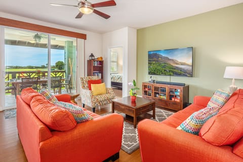 Living room with Golf Course View and Distant Ocean.