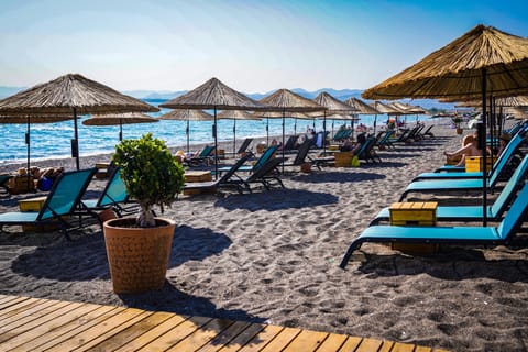 Private beach, sun loungers, beach umbrellas