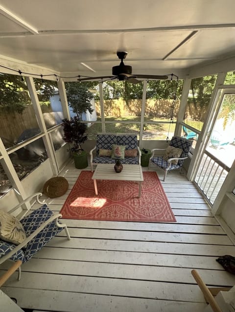 Outside screened deck. Fire pit outside deck.