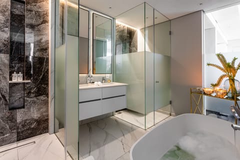 Penthouse | Bathroom | Shower, free toiletries, hair dryer, bathrobes