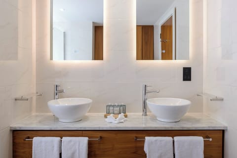 Executive Suite | Bathroom | Designer toiletries, hair dryer, towels