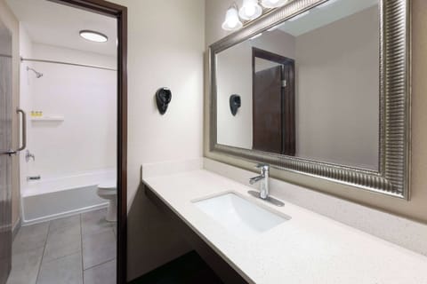 Combined shower/tub, free toiletries, hair dryer, towels