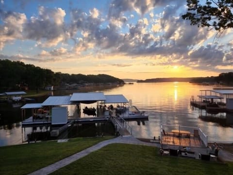 Sunrise from the balcony!  Our private dock is 80’x34’ with outdoor kitchen.