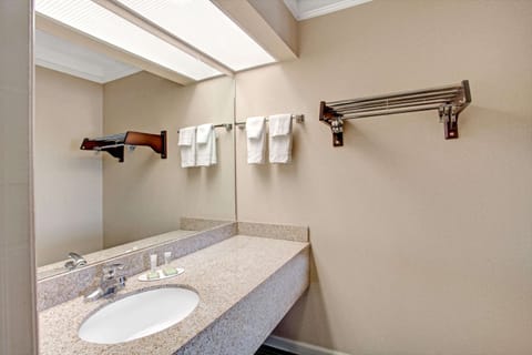 Combined shower/tub, free toiletries, hair dryer, towels