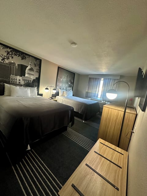 Standard Room, 2 Queen Beds | In-room safe, desk, laptop workspace, blackout drapes