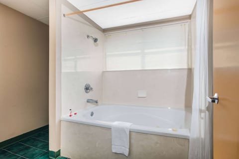 Combined shower/tub, hair dryer, towels