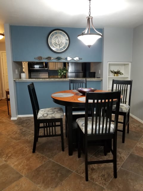 Dining room expandable table - seats 6 easily when expanded.