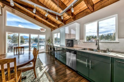There's a double sink, dishwasher, and plenty of counter space in the kitchen